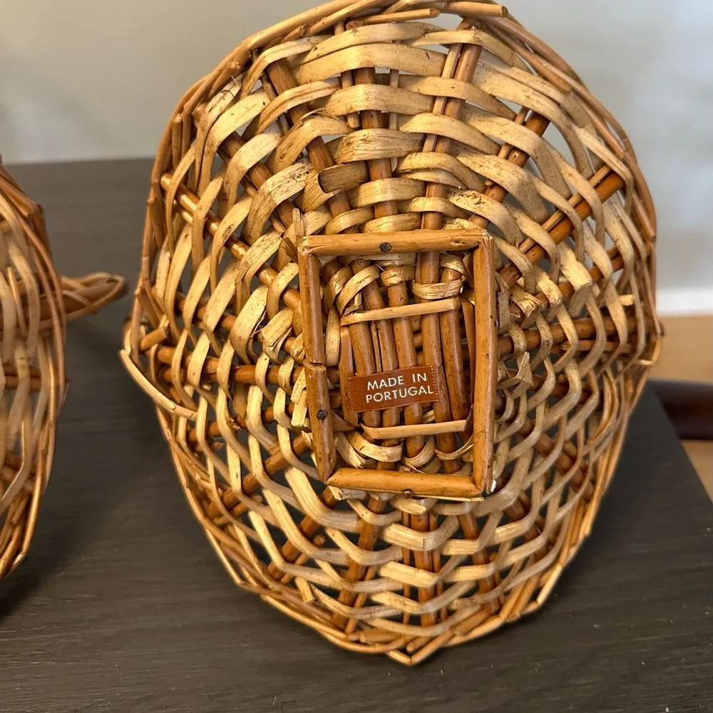 Set of 3 Wicker Baskets With Tall Handles Brown Tan Christmas Farmhouse Decor